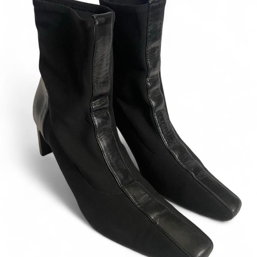 Vintage Vero Cuoio Black Leather Ankle Boots Square Toe • SIZE - 7.5